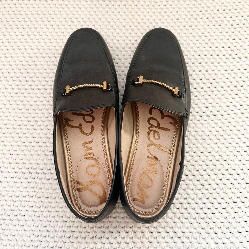 Sam Edelman Lior Black Leather Horsebit Chain Sleek Menswear Loafer Flat Shoe 7 - Picture 5 of 7